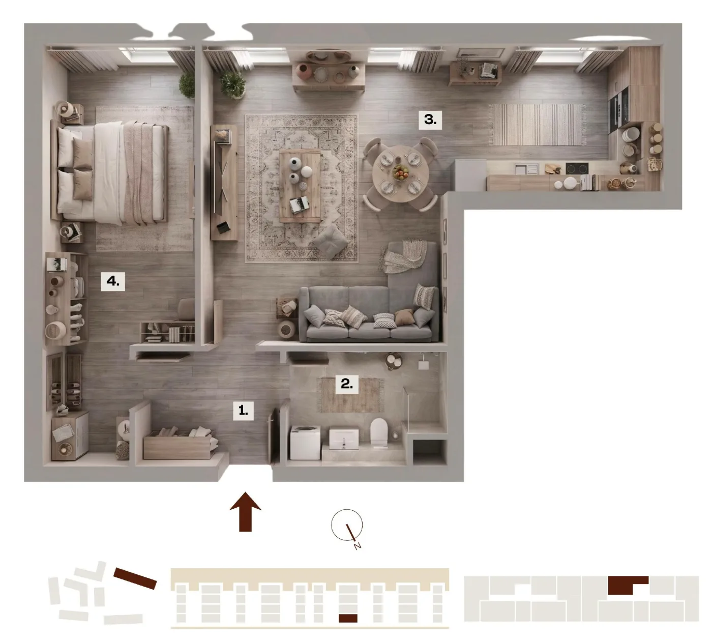 Půdorys bytu E28, 2+kk, 52,09 m²
