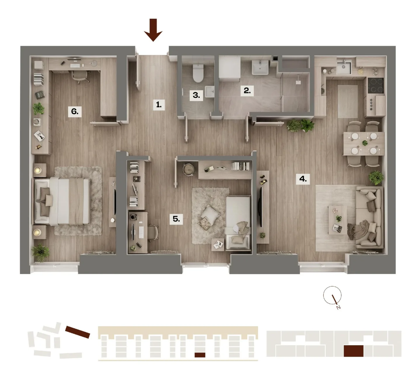 Půdorys bytu E30, 3+kk, 60,67 m²