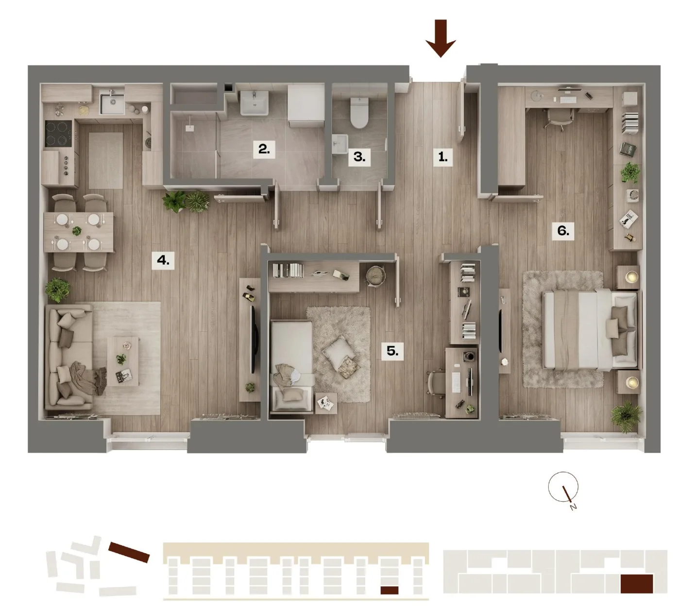 Půdorys bytu E32, 3+kk, 60,68 m²