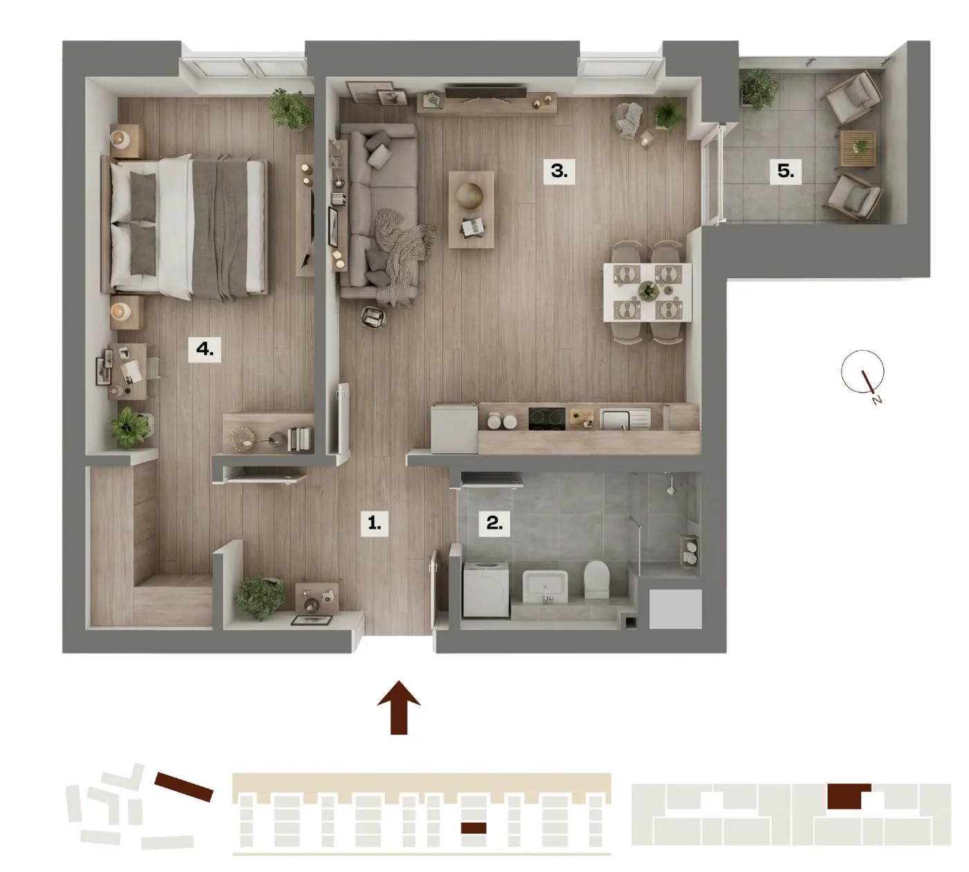 Půdorys bytu E34, 2+kk, 44,25 m²