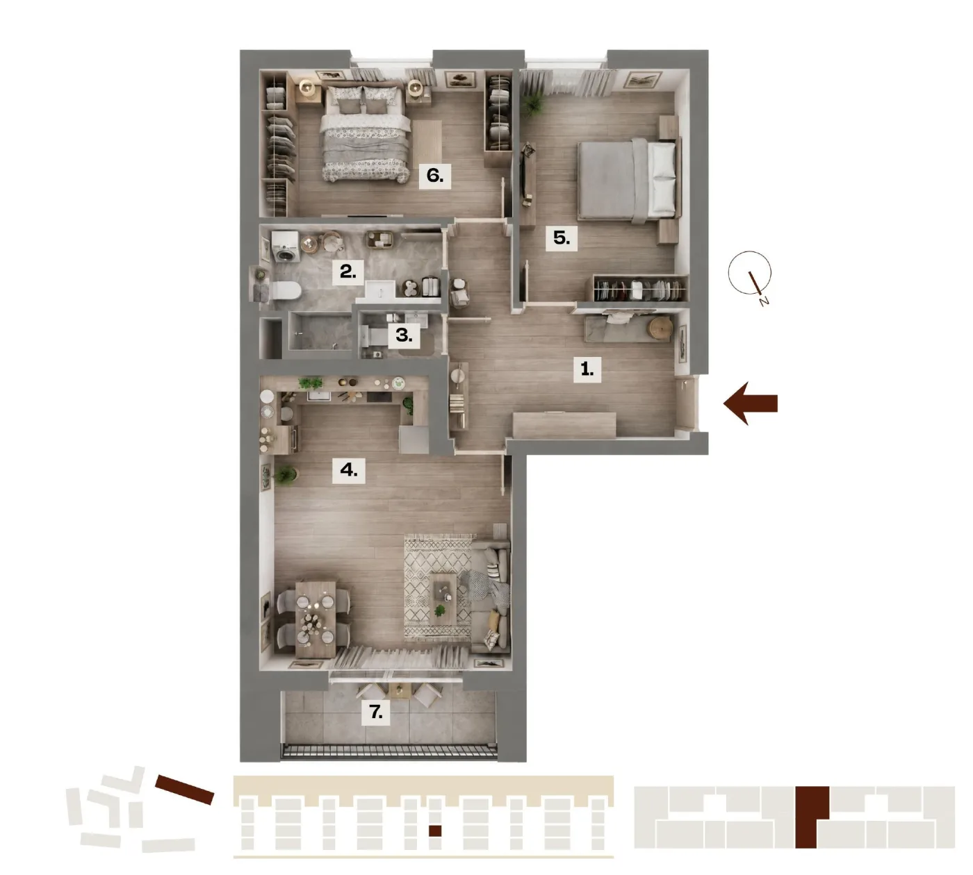 Půdorys bytu E35, 3+kk, 73,06 m²