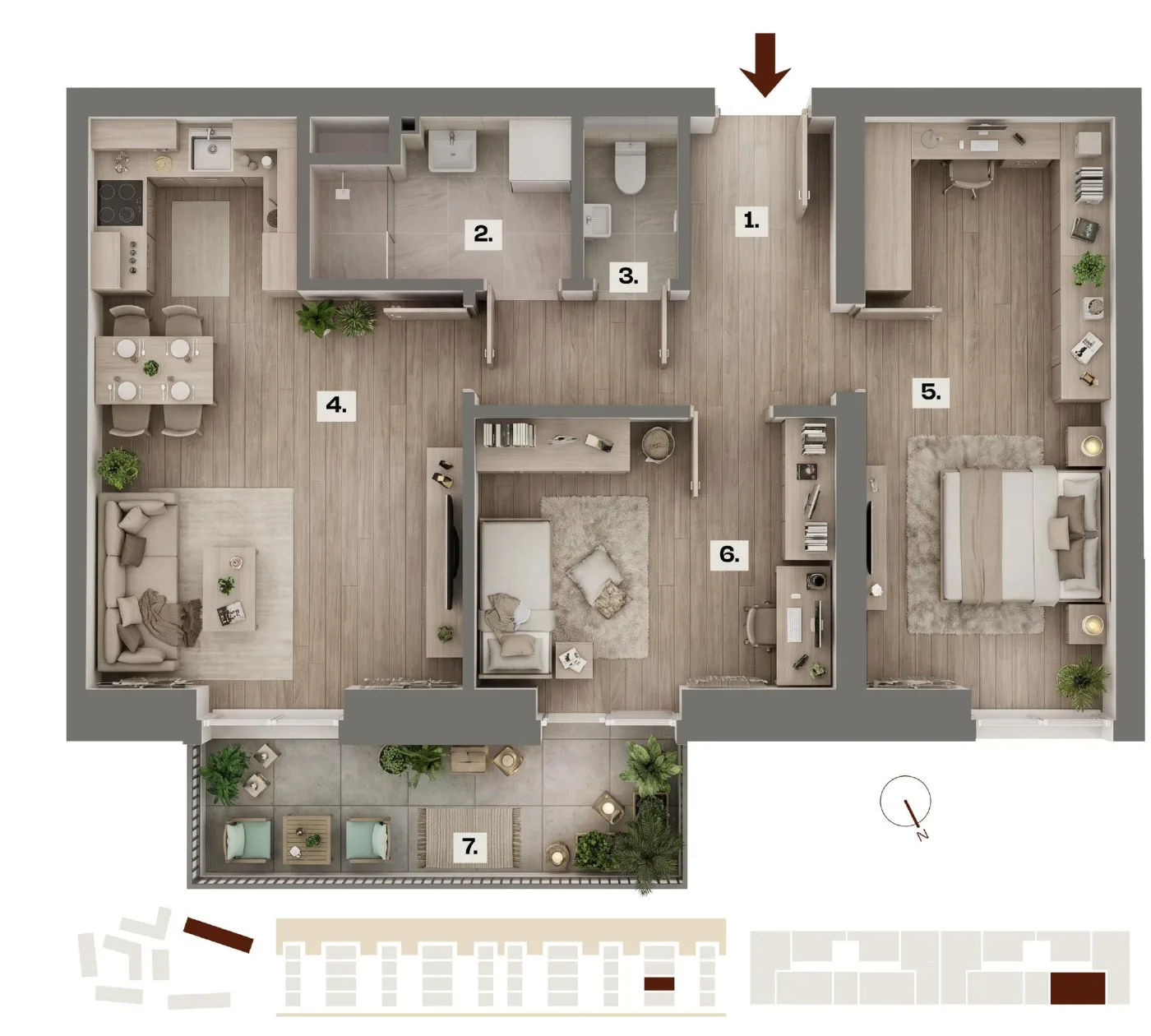 Půdorys bytu E38, 3+kk, 60,67 m²