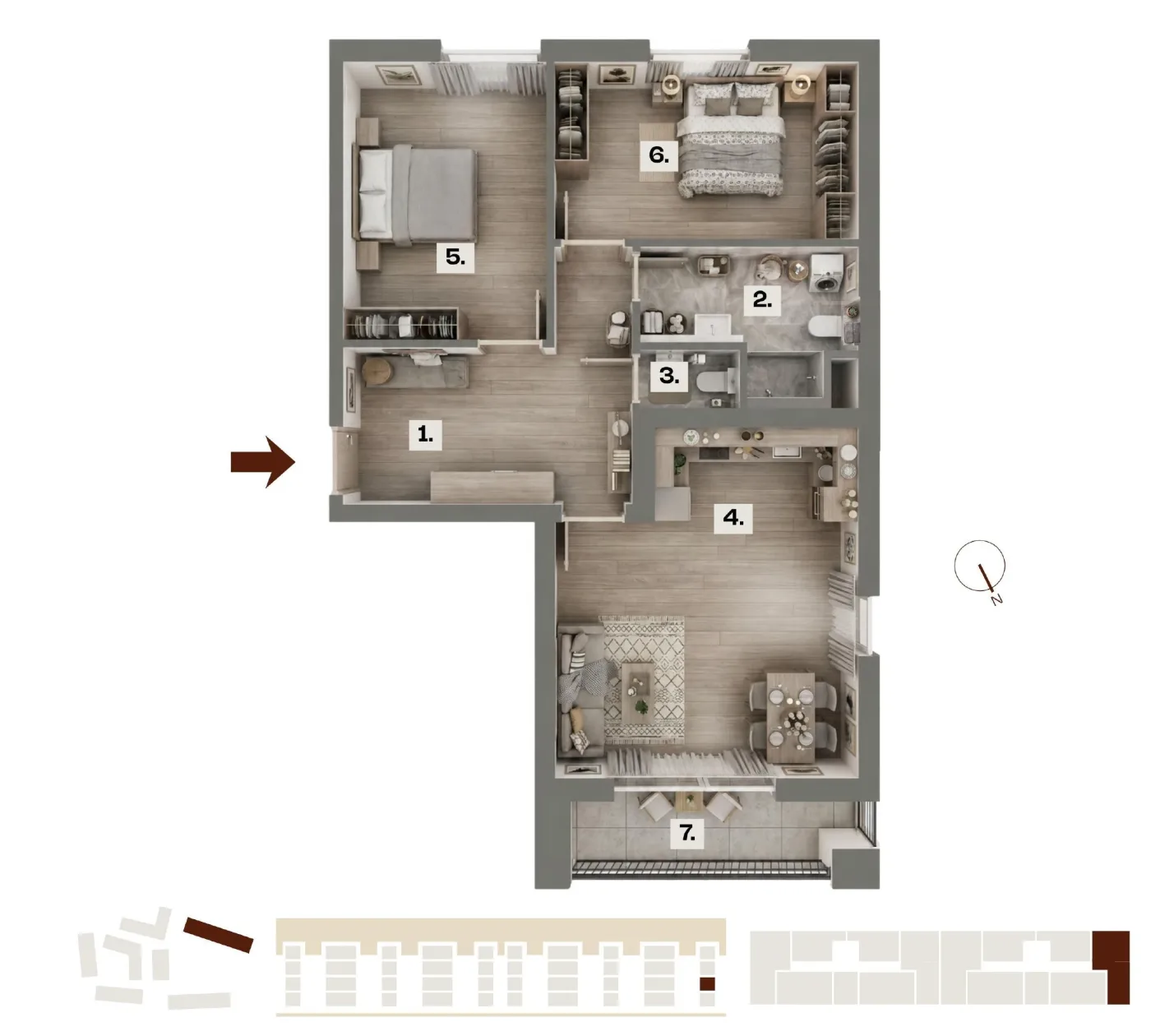 Půdorys bytu E39, 3+kk, 73,24 m²