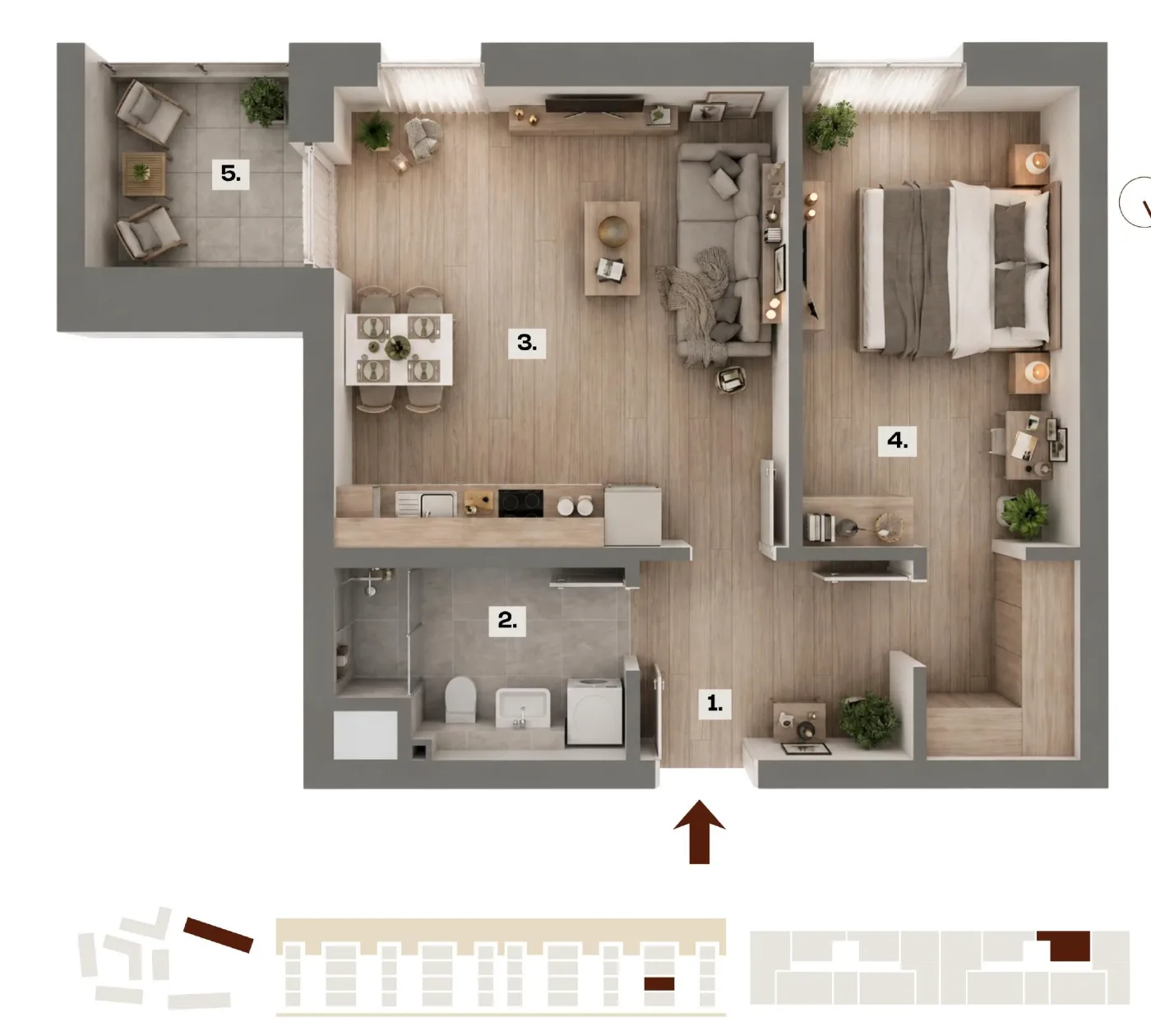 Půdorys bytu E40, 2+kk, 44,25 m²