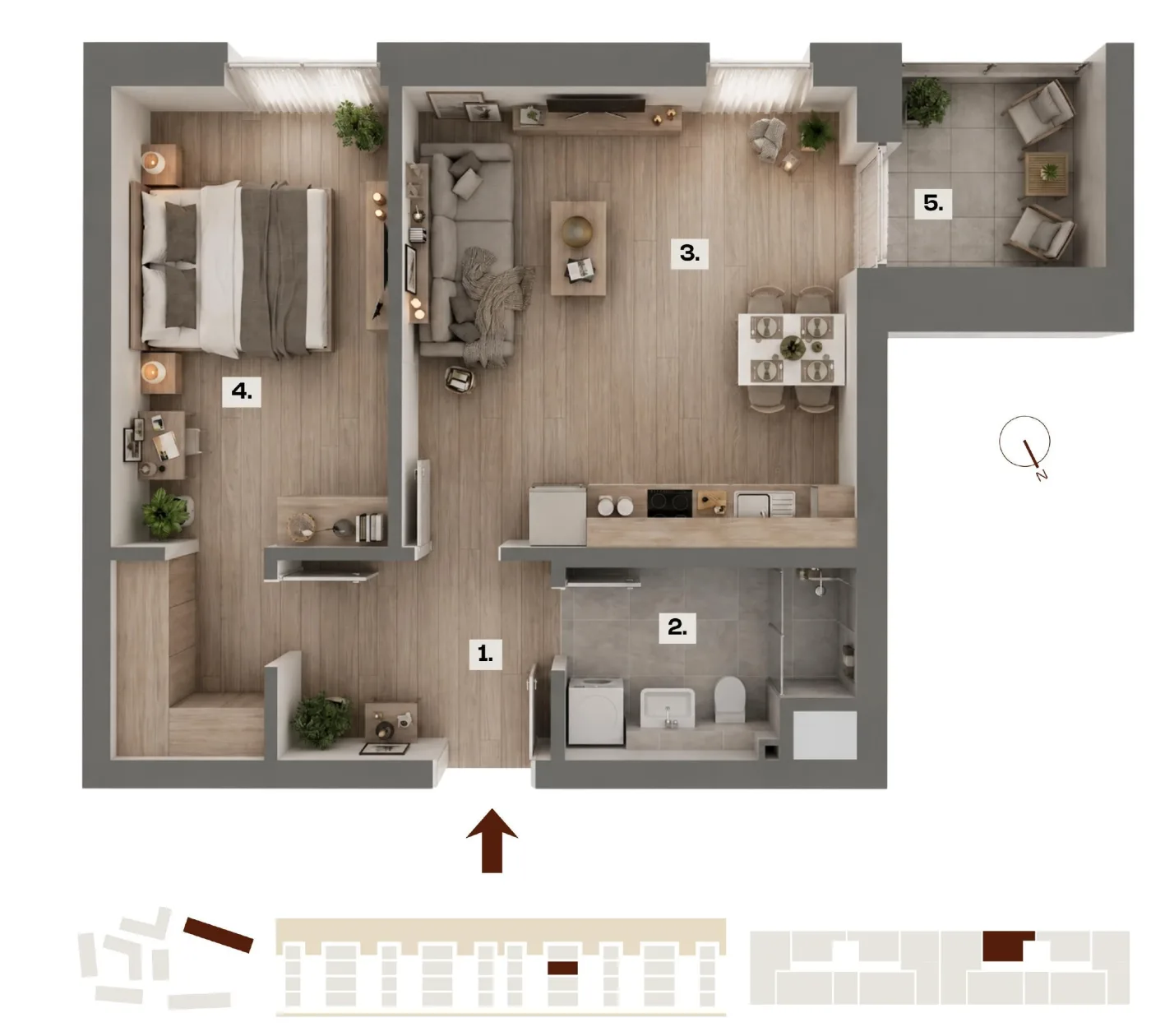 Půdorys bytu E41, 2+kk, 44,25 m²