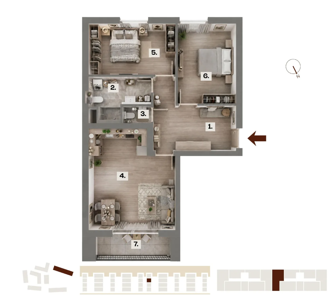 Půdorys bytu E42, 3+kk, 73,06 m²
