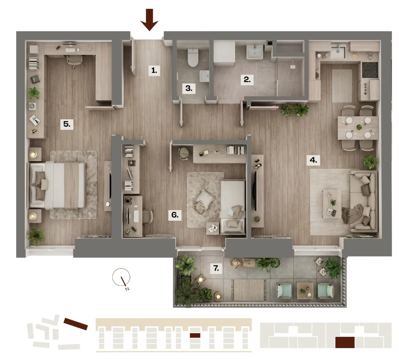 Půdorys bytu E43, 3+kk, 60,24 m²