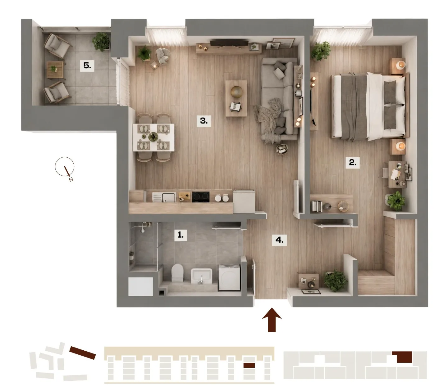 Půdorys bytu E47, 2+kk, 44,25 m²