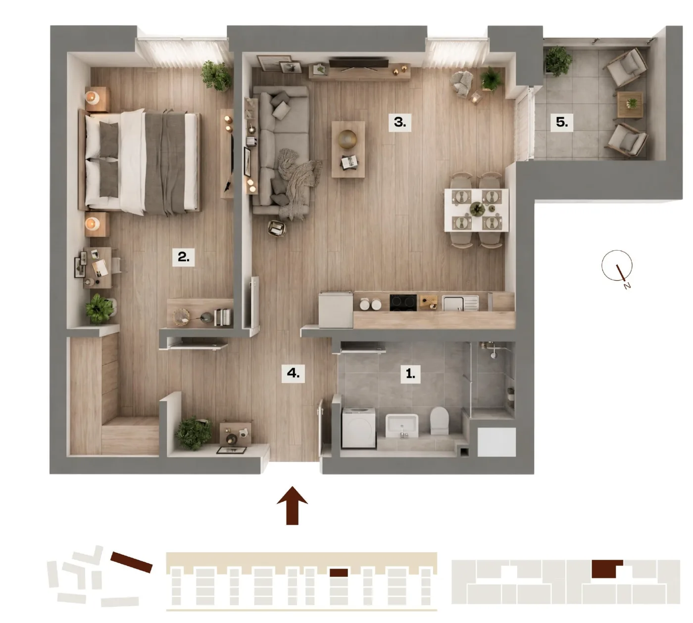 Půdorys bytu E48, 2+kk, 44,25 m²