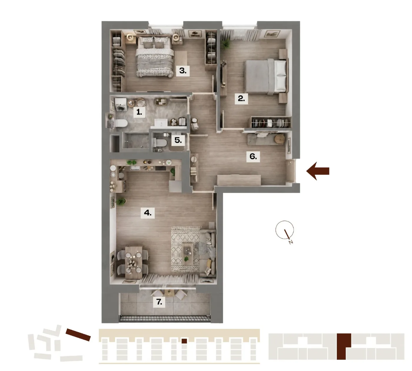 Půdorys bytu E49, 3+kk, 73,06 m²