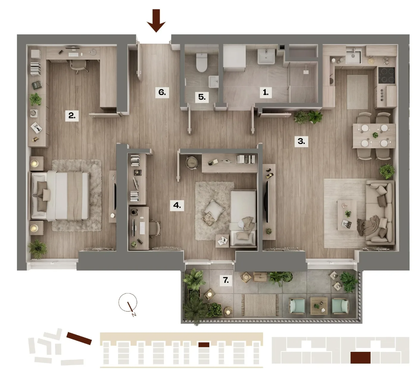 Půdorys bytu E50, 3+kk, 60,24 m²