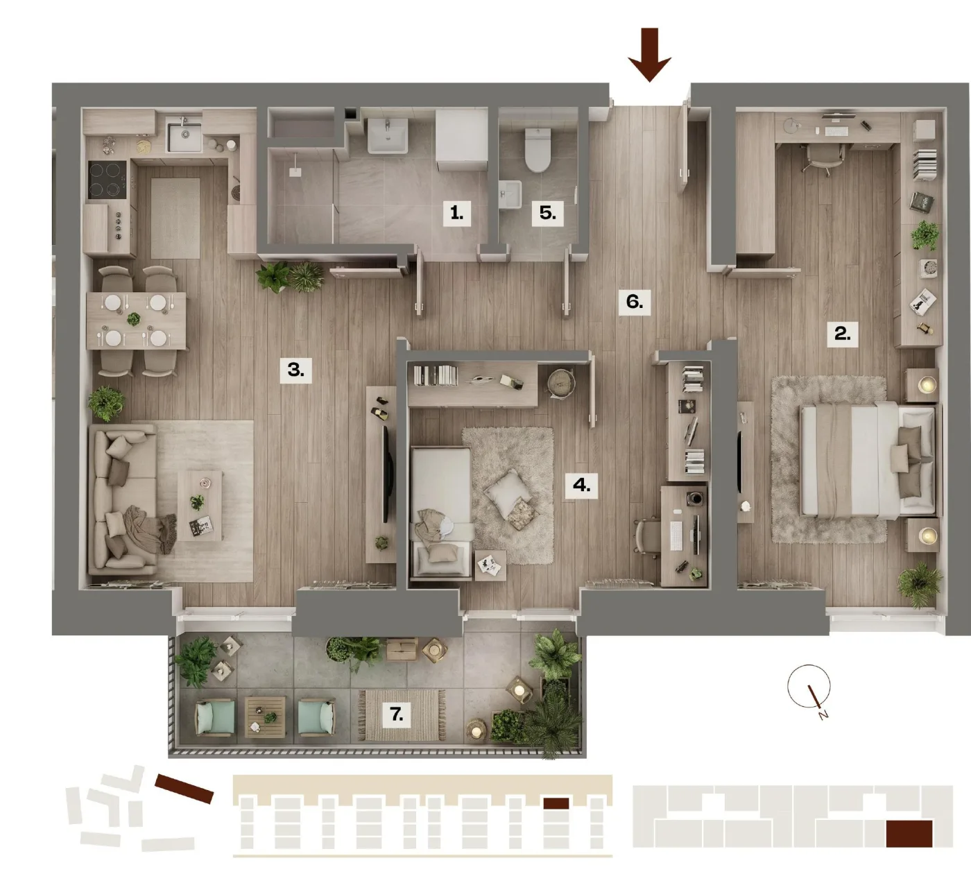 Půdorys bytu E52, 3+kk, 60,67 m²
