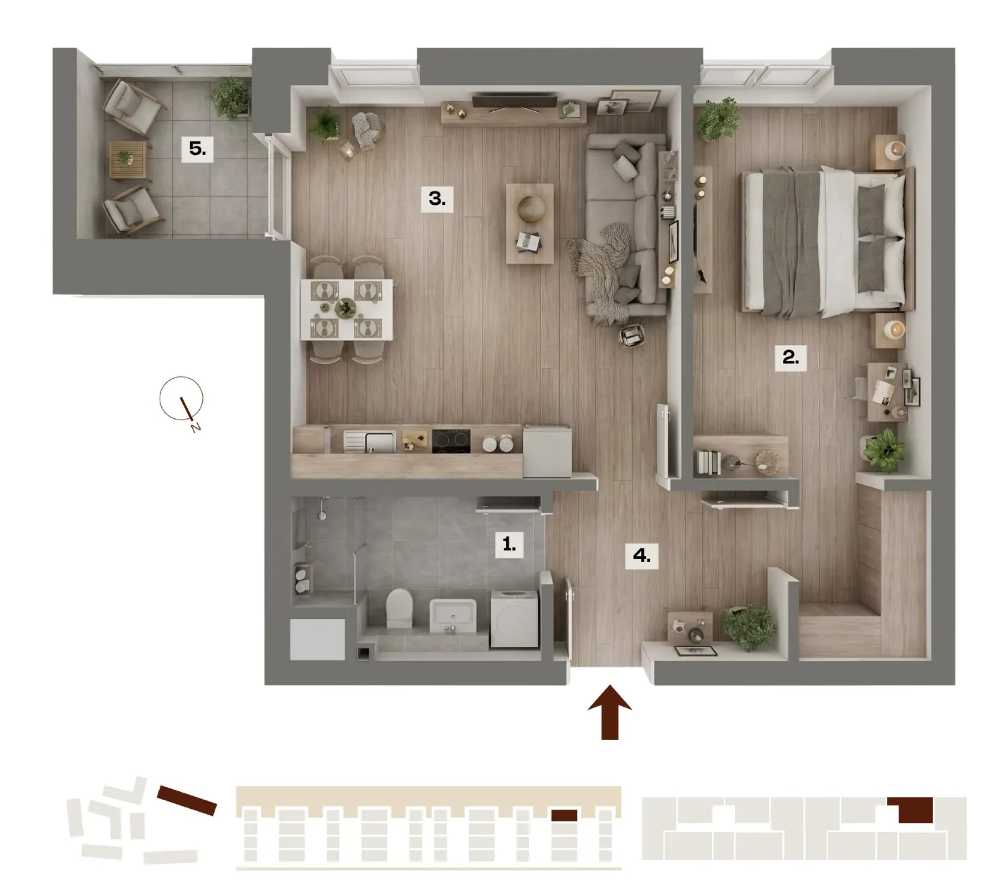 Půdorys bytu E54, 2+kk, 44,25 m²