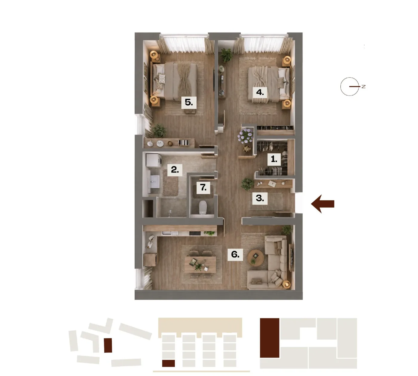 Půdorys bytu F02, 3+kk, 71,58 m²
