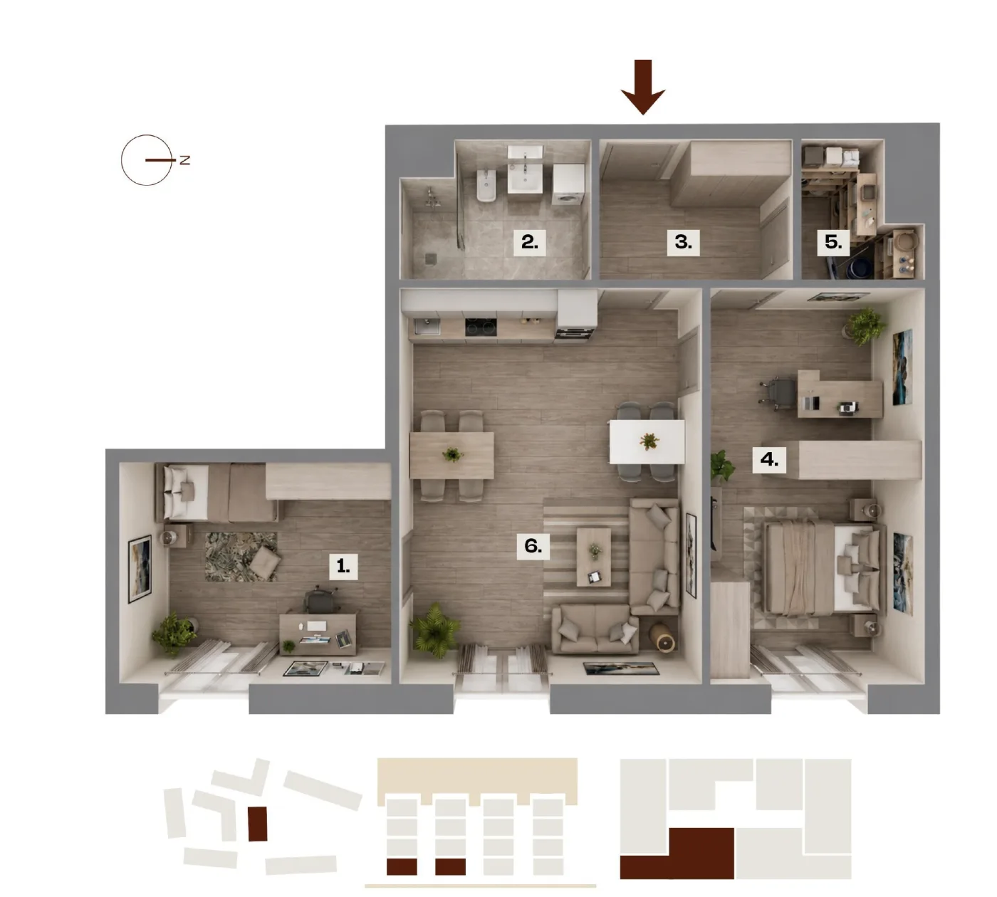 Půdorys bytu F03, 3+kk, 68,93 m²