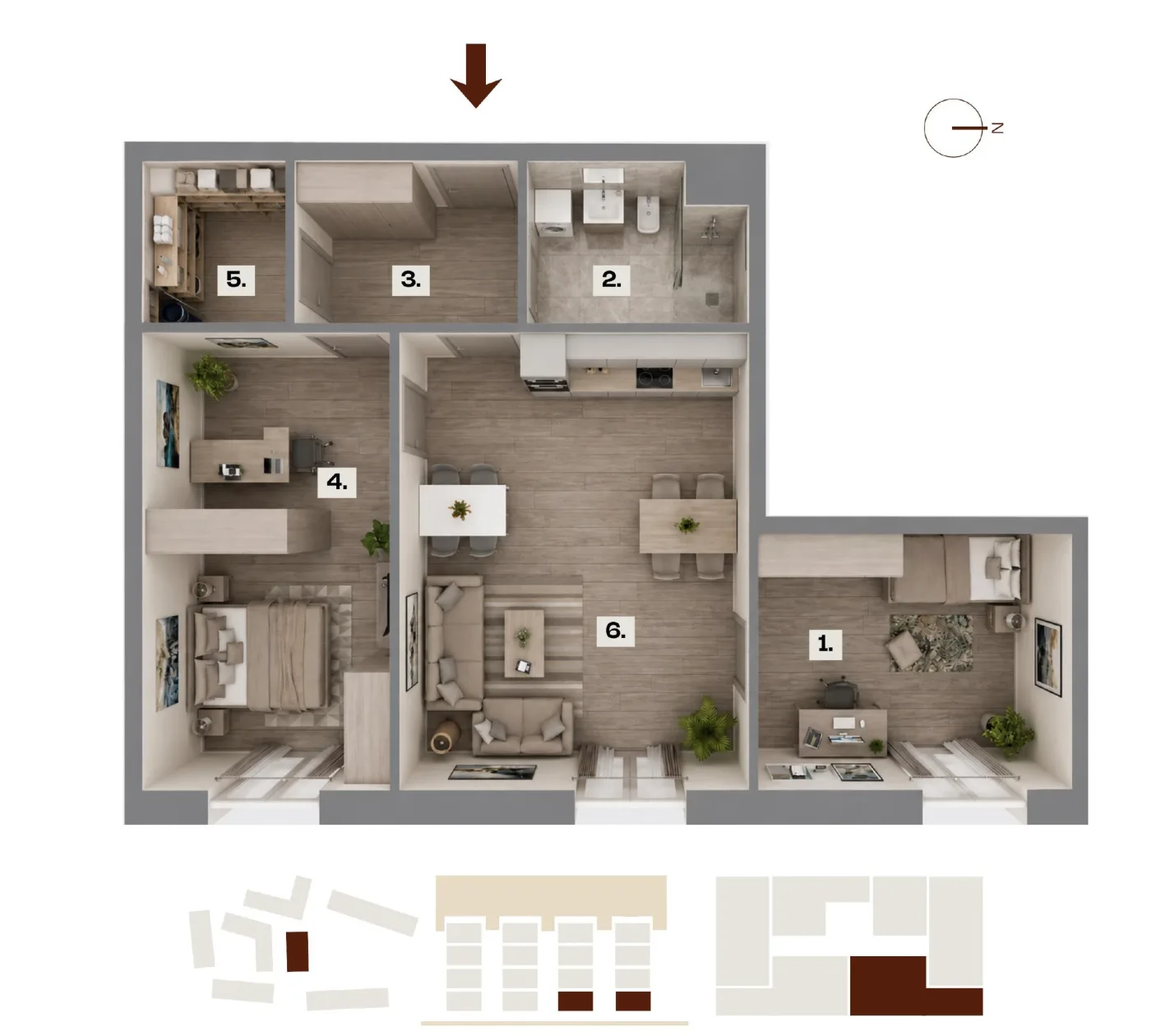 Půdorys bytu F04, 3+kk, 69,59 m²