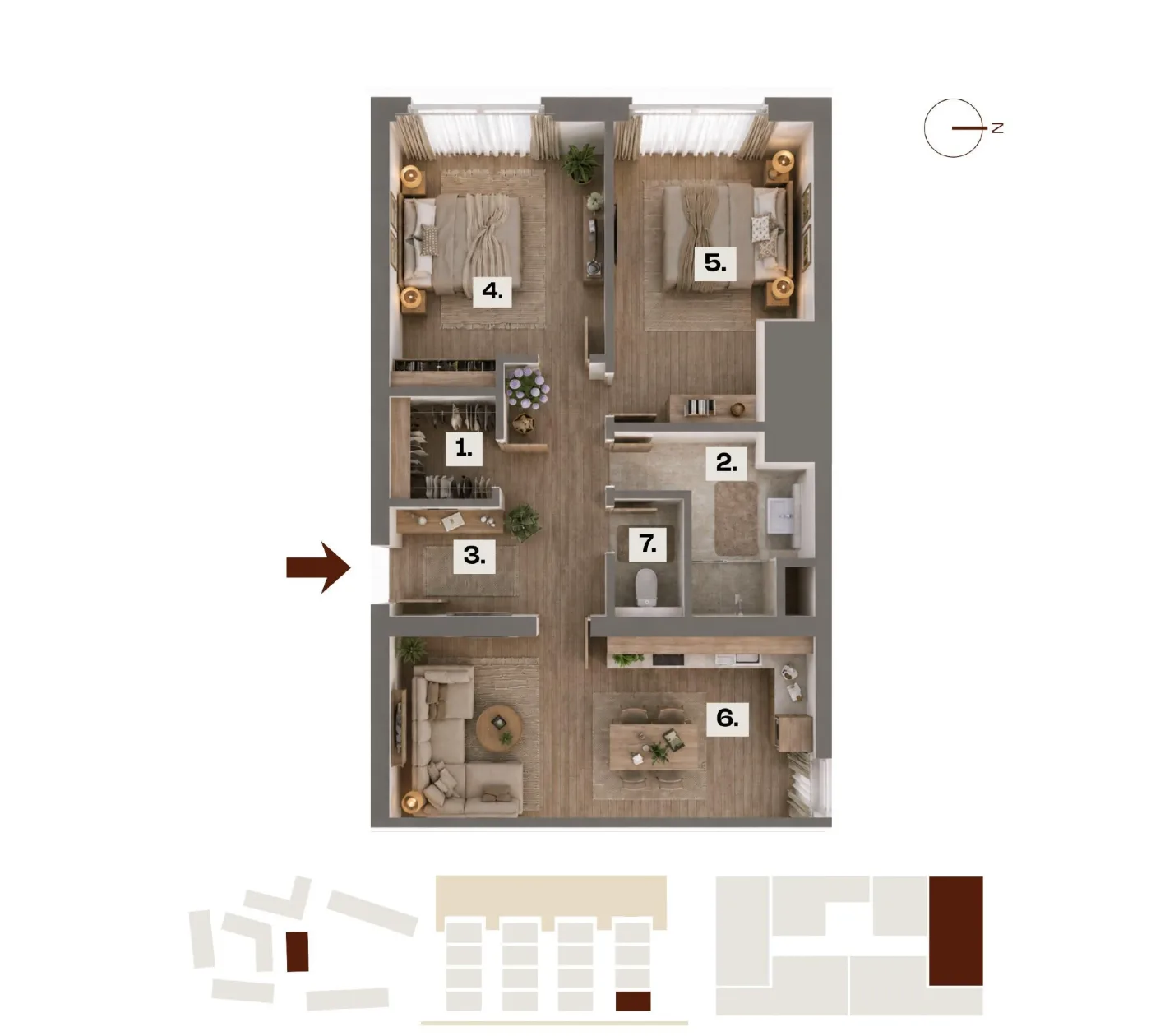 Půdorys bytu F05, 3+kk, 68,98 m²