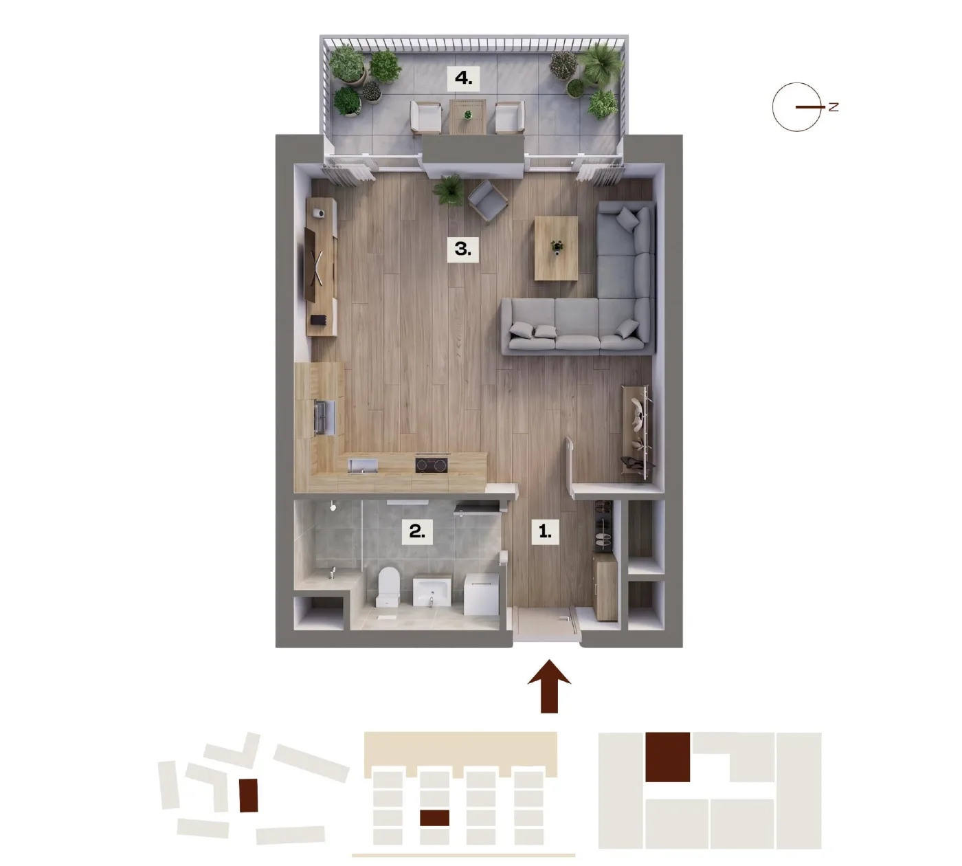Půdorys bytu F06, 1+kk, 37,21 m²