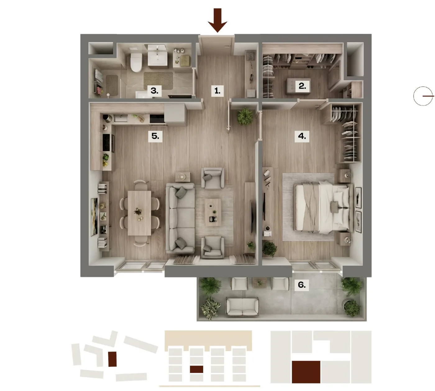 Půdorys bytu F08, 2+kk, 53,52 m²