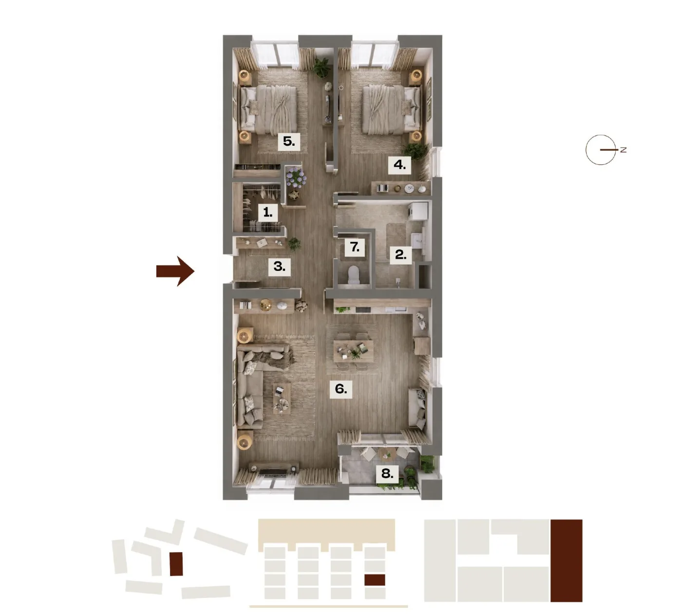 Půdorys bytu F10, 3+kk, 86,41 m²