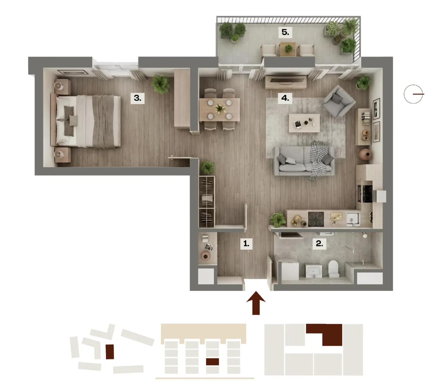 Půdorys bytu F11, 2+kk, 52,04 m²