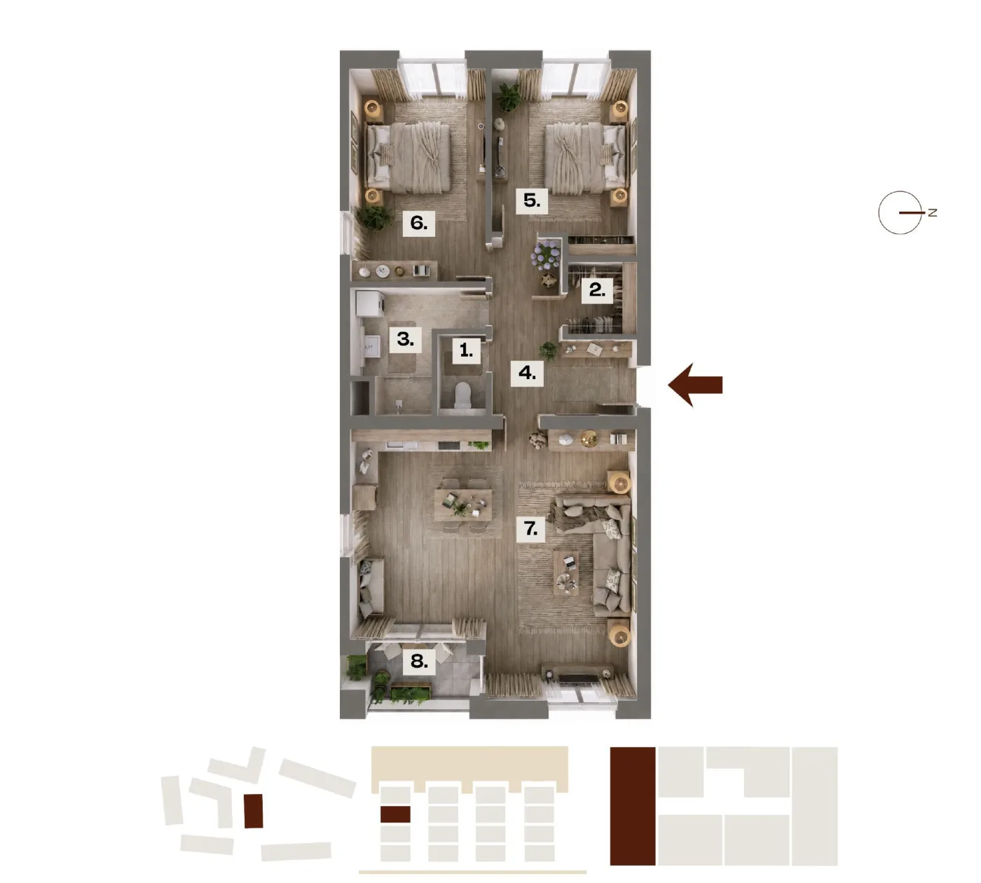 Půdorys bytu F13, 3+kk, 86,40 m²