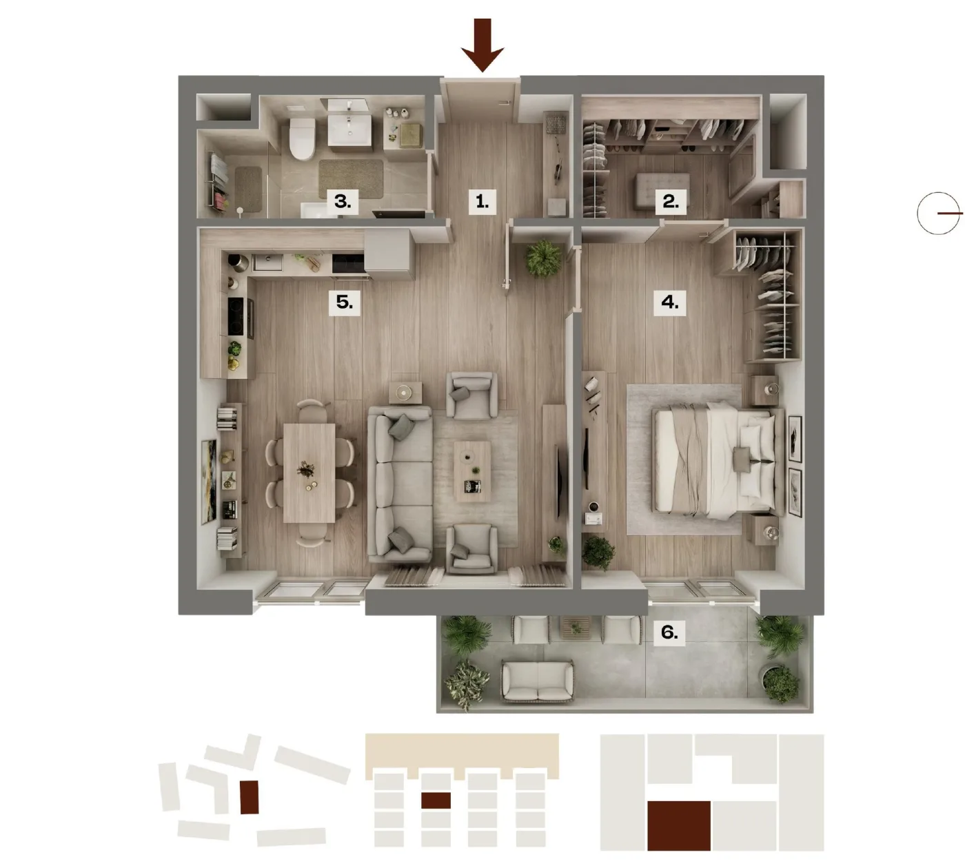 Půdorys bytu F14, 2+kk, 53,53 m²