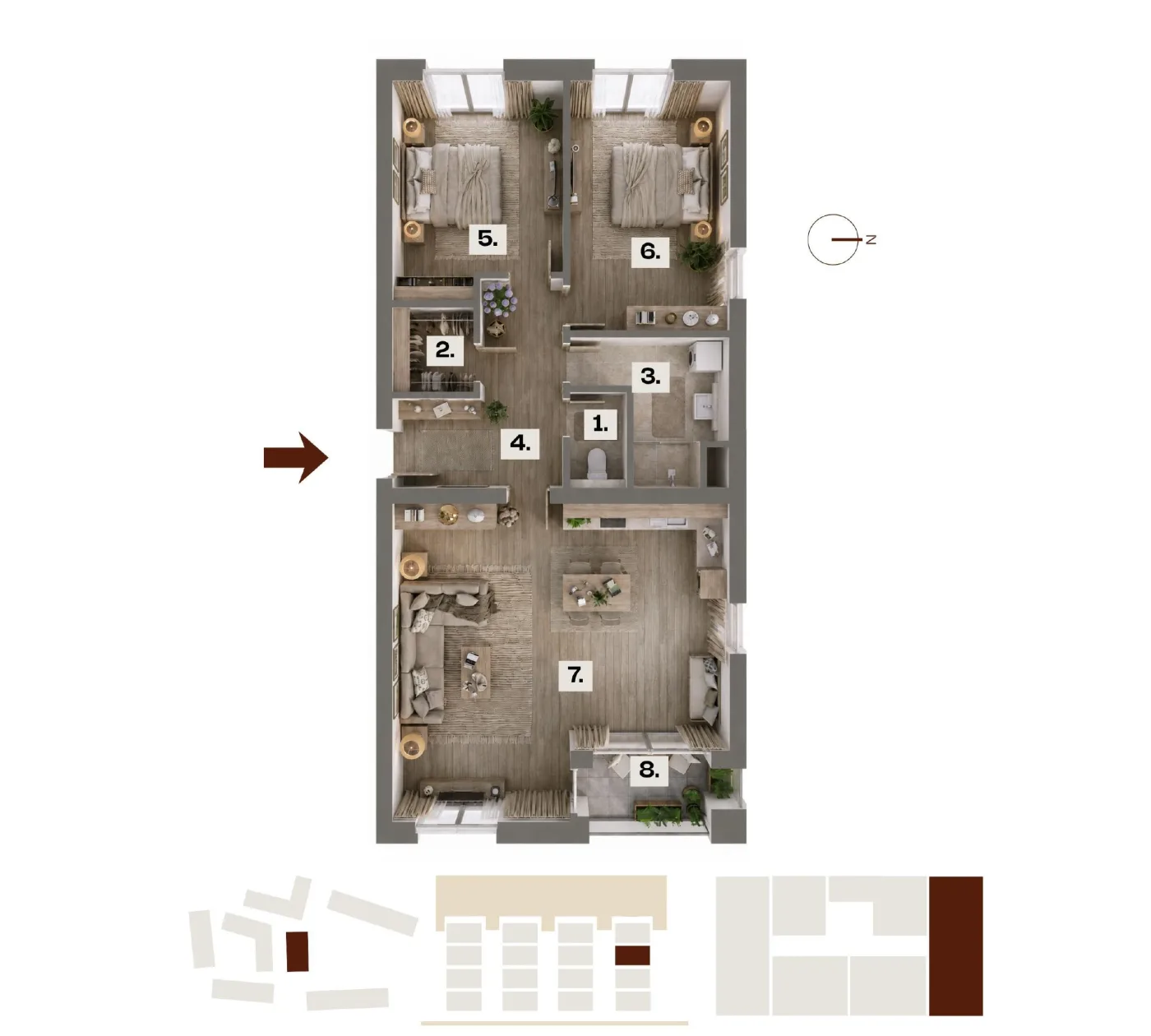 Půdorys bytu F16, 3+kk, 86,41 m²