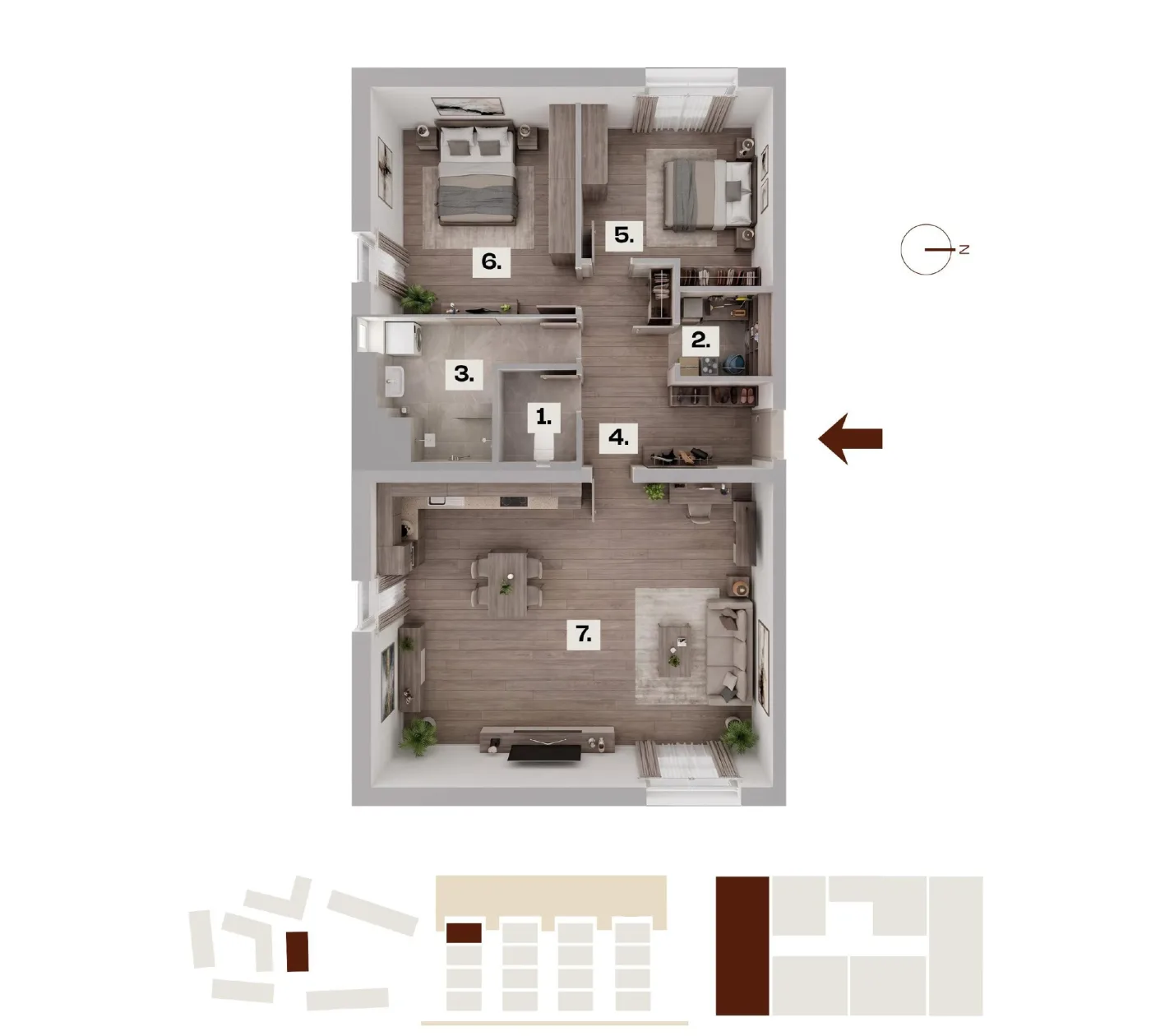 Půdorys bytu F19, 3+kk, 83,58 m²