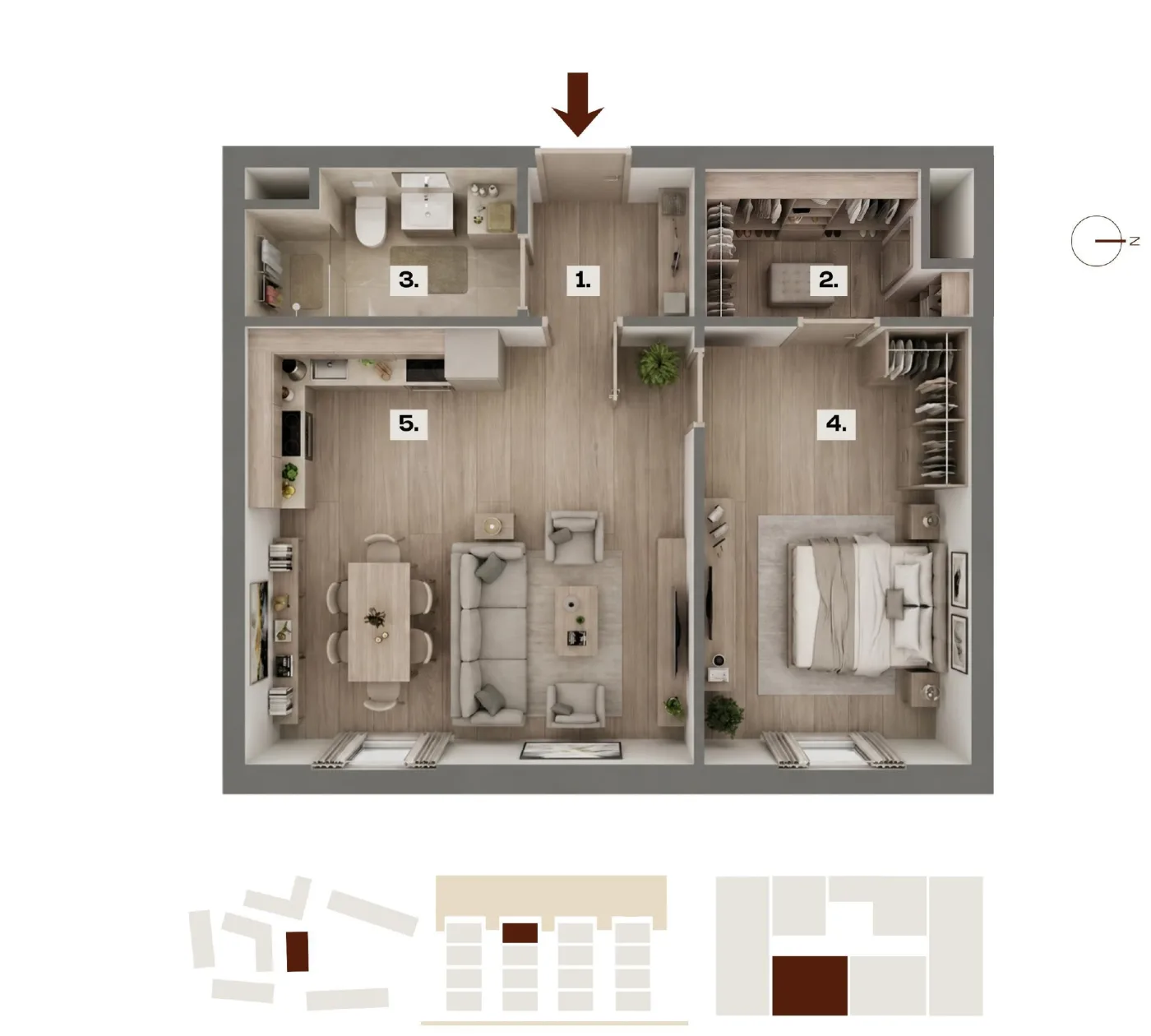 Půdorys bytu F20, 2+kk, 52,87 m²