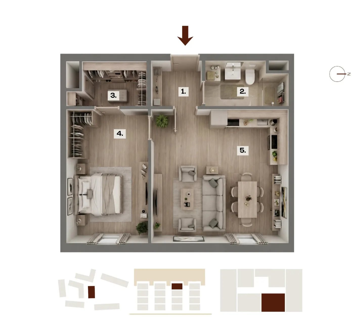 Půdorys bytu F21, 2+kk, 53,55 m²