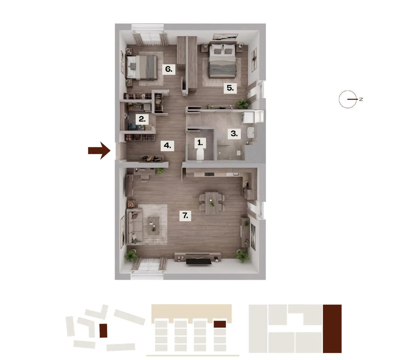 Půdorys bytu F22, 3+kk, 83,58 m²