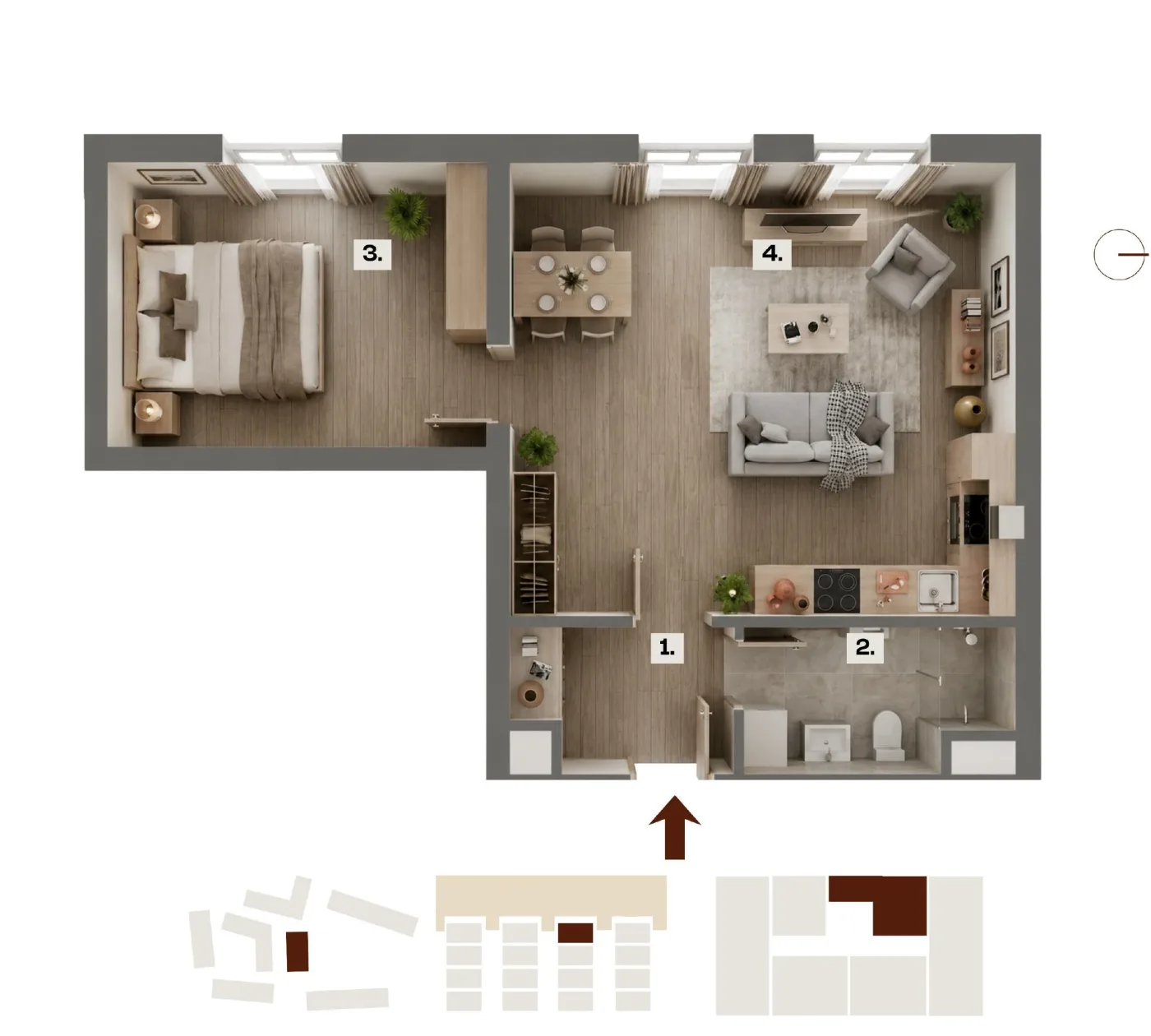 Půdorys bytu F23, 2+kk, 51,05 m²