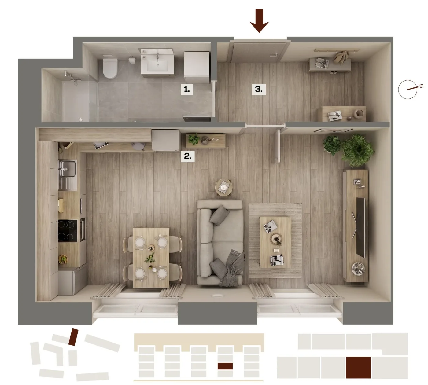 Půdorys bytu G04, 1+kk, 33,32 m²
