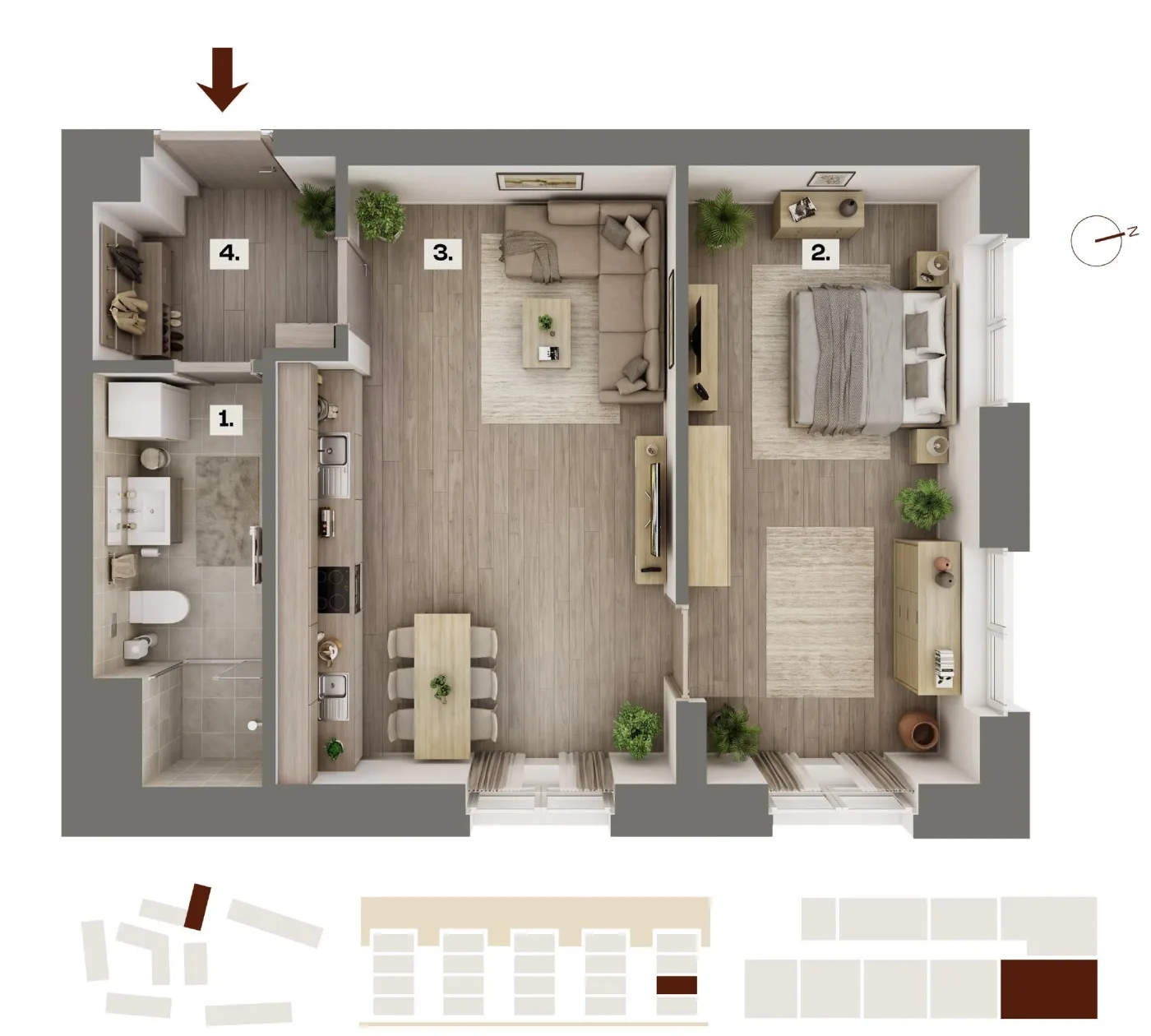 Půdorys bytu G05, 2+kk, 46,96 m²