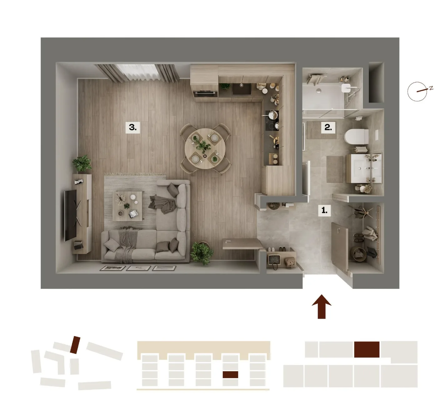 Půdorys bytu G07, 1+kk, 23,43 m²