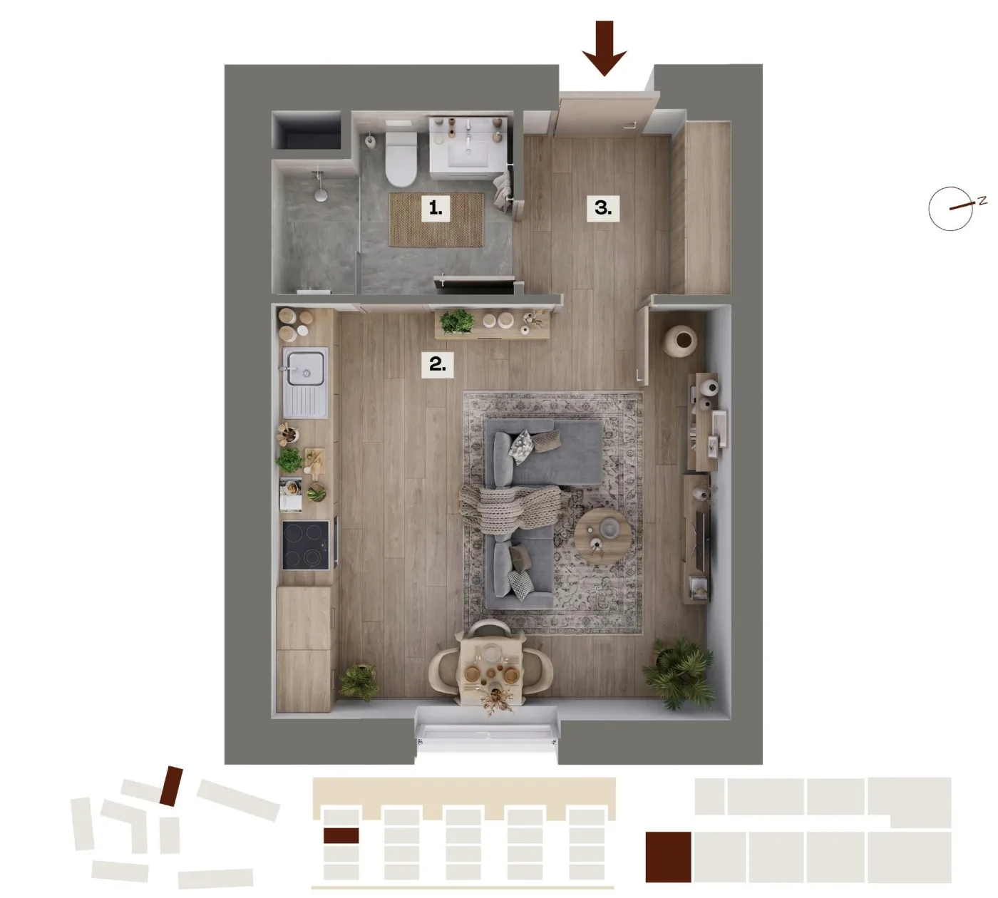 Půdorys bytu G09, 1+kk, 24,40 m²