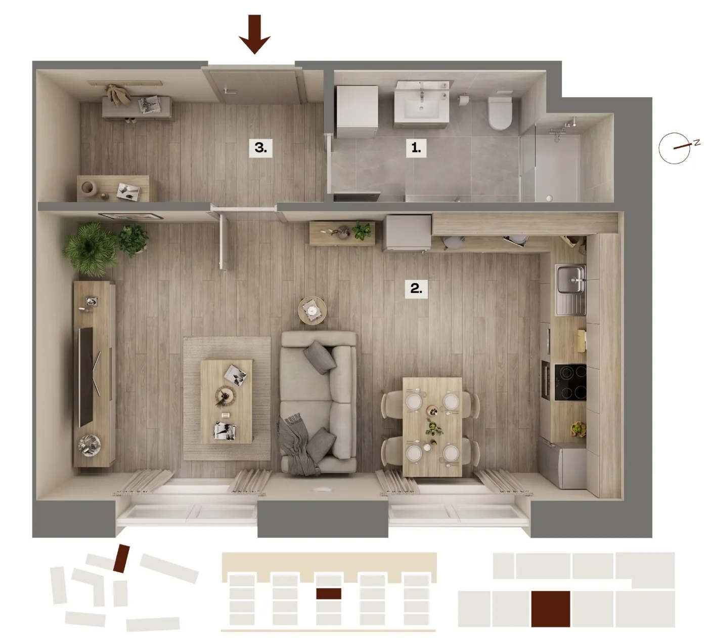 Půdorys bytu G11, 1+kk, 30,98 m²