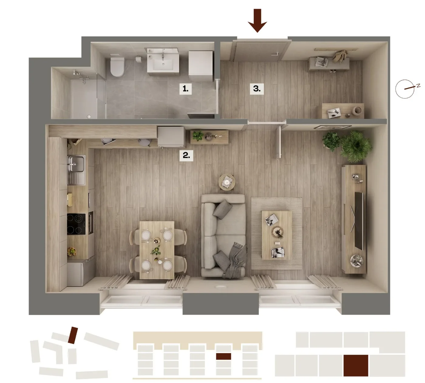 Půdorys bytu G12, 1+kk, 33,29 m²
