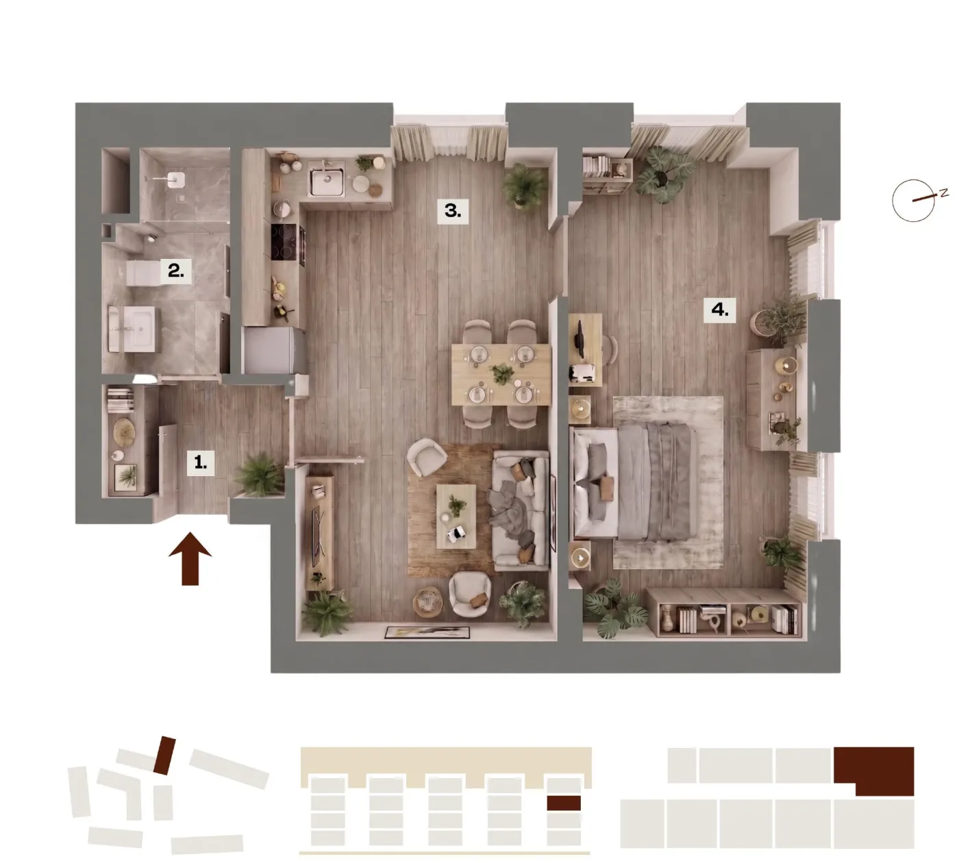 Půdorys bytu G14, 2+kk, 43,32 m²