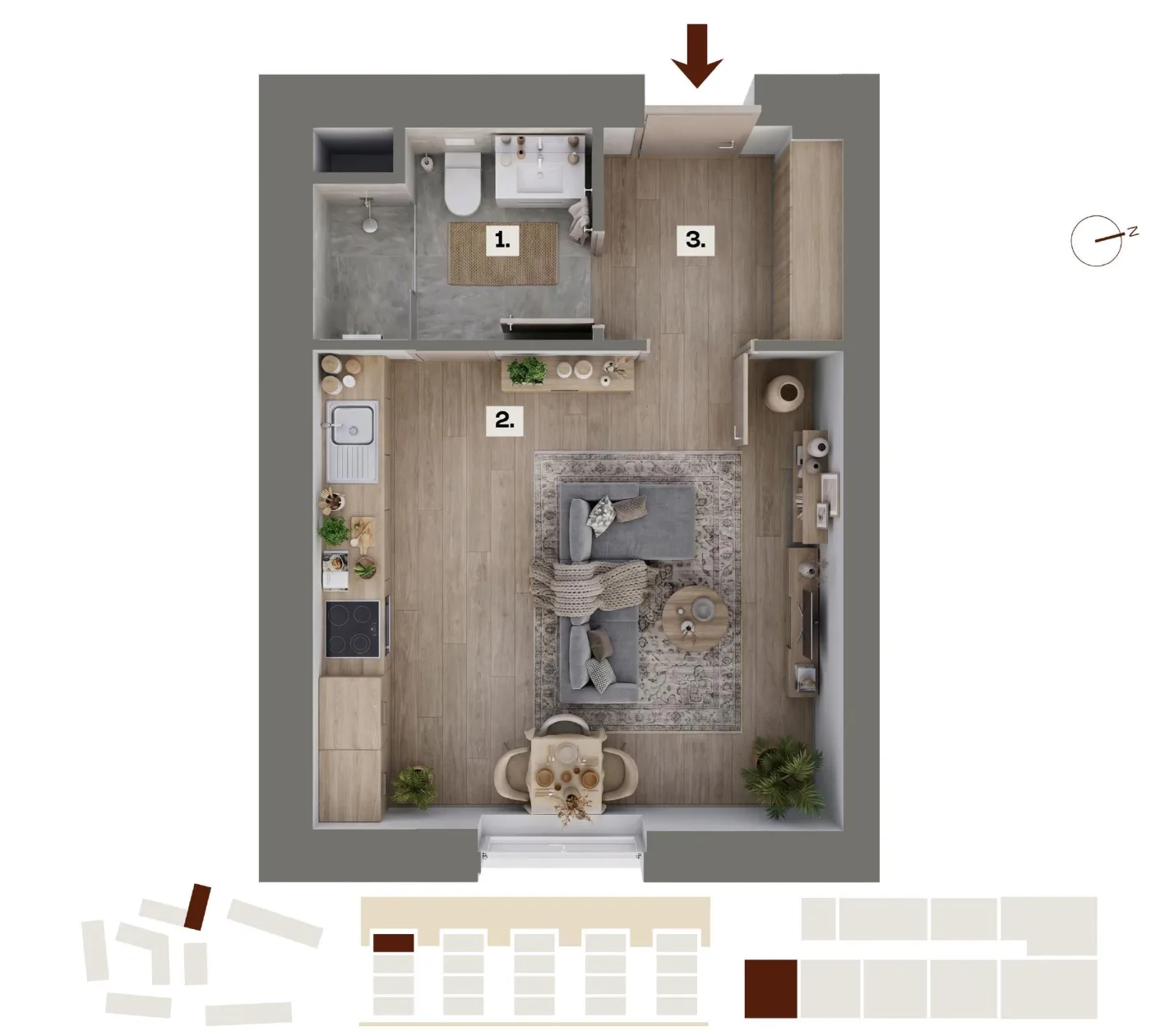 Půdorys bytu G17, 1+kk, 24,40 m²