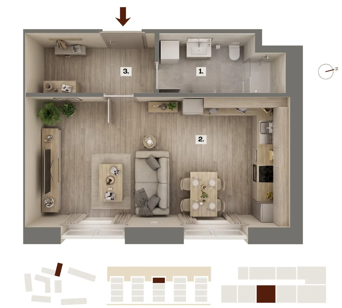 Půdorys bytu G19, 1+kk, 30,98 m²