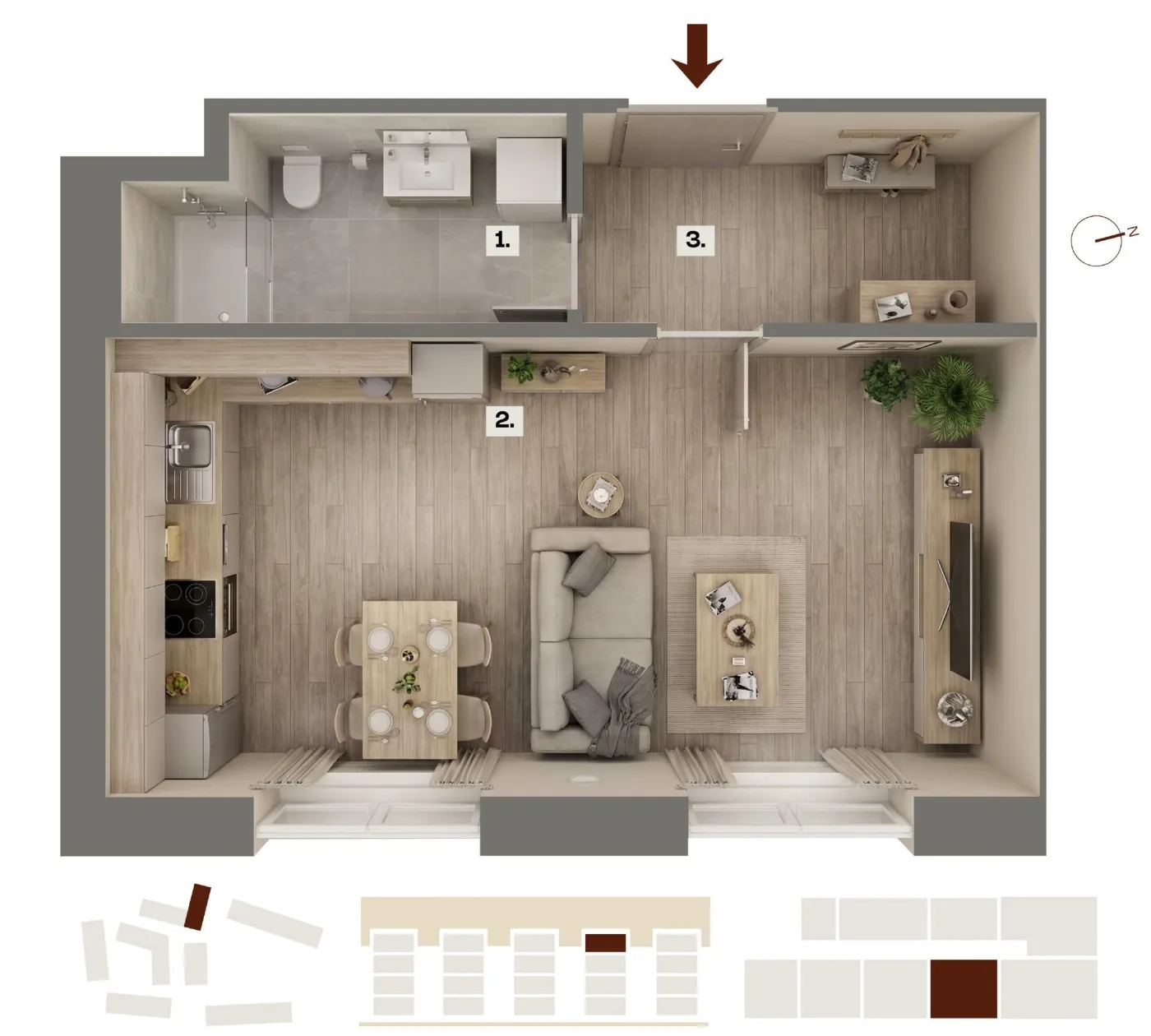 Půdorys bytu G20, 1+kk, 33,29 m²