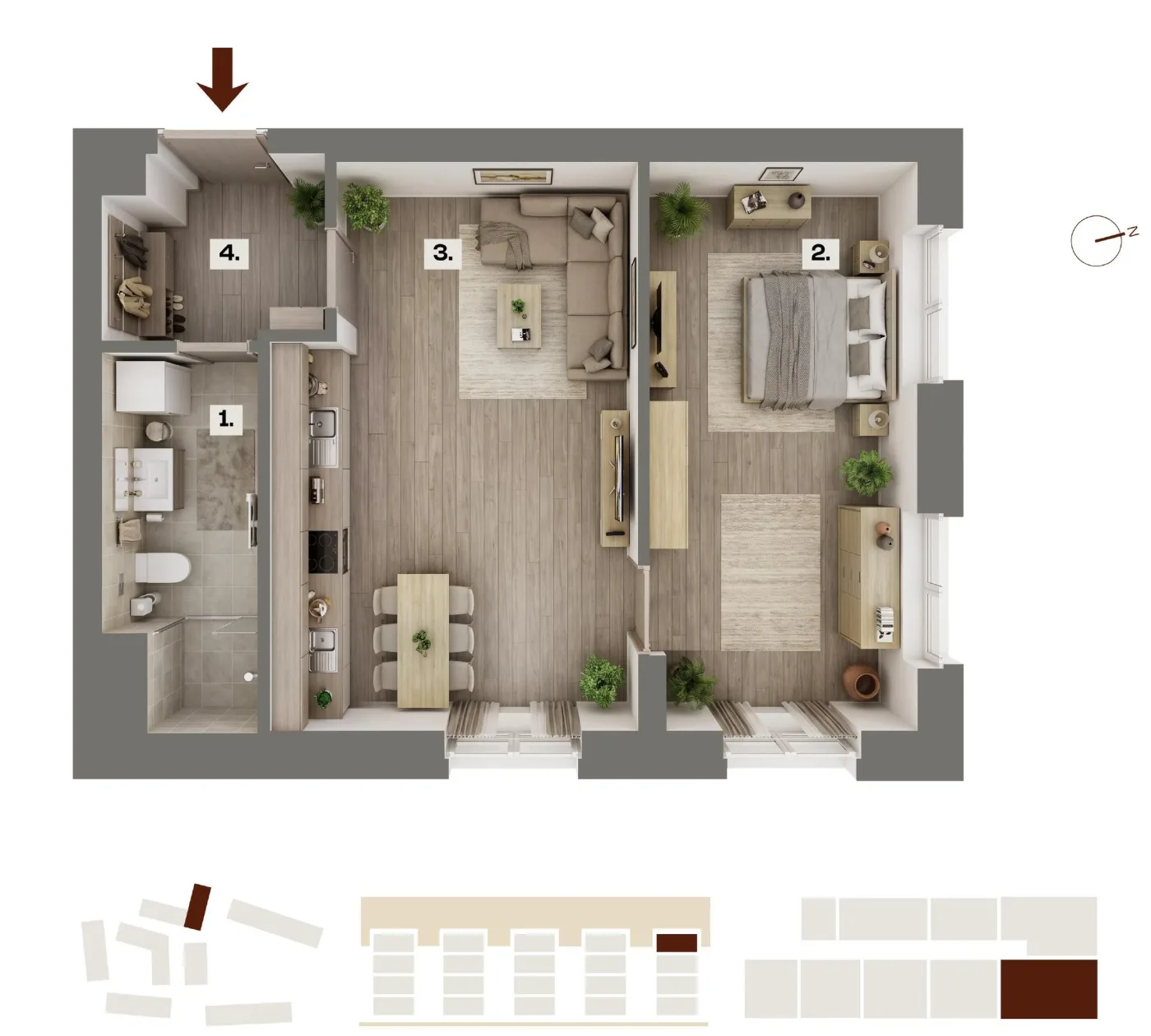 Půdorys bytu G21, 2+kk, 46,95 m²