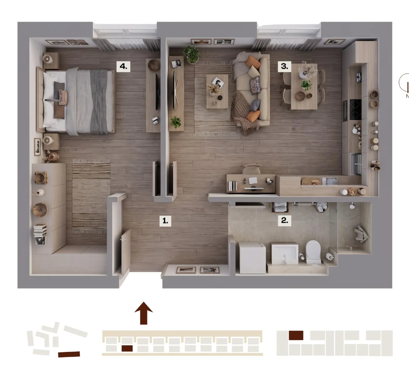 Půdorys bytu H01, 2+kk, 40,24 m²