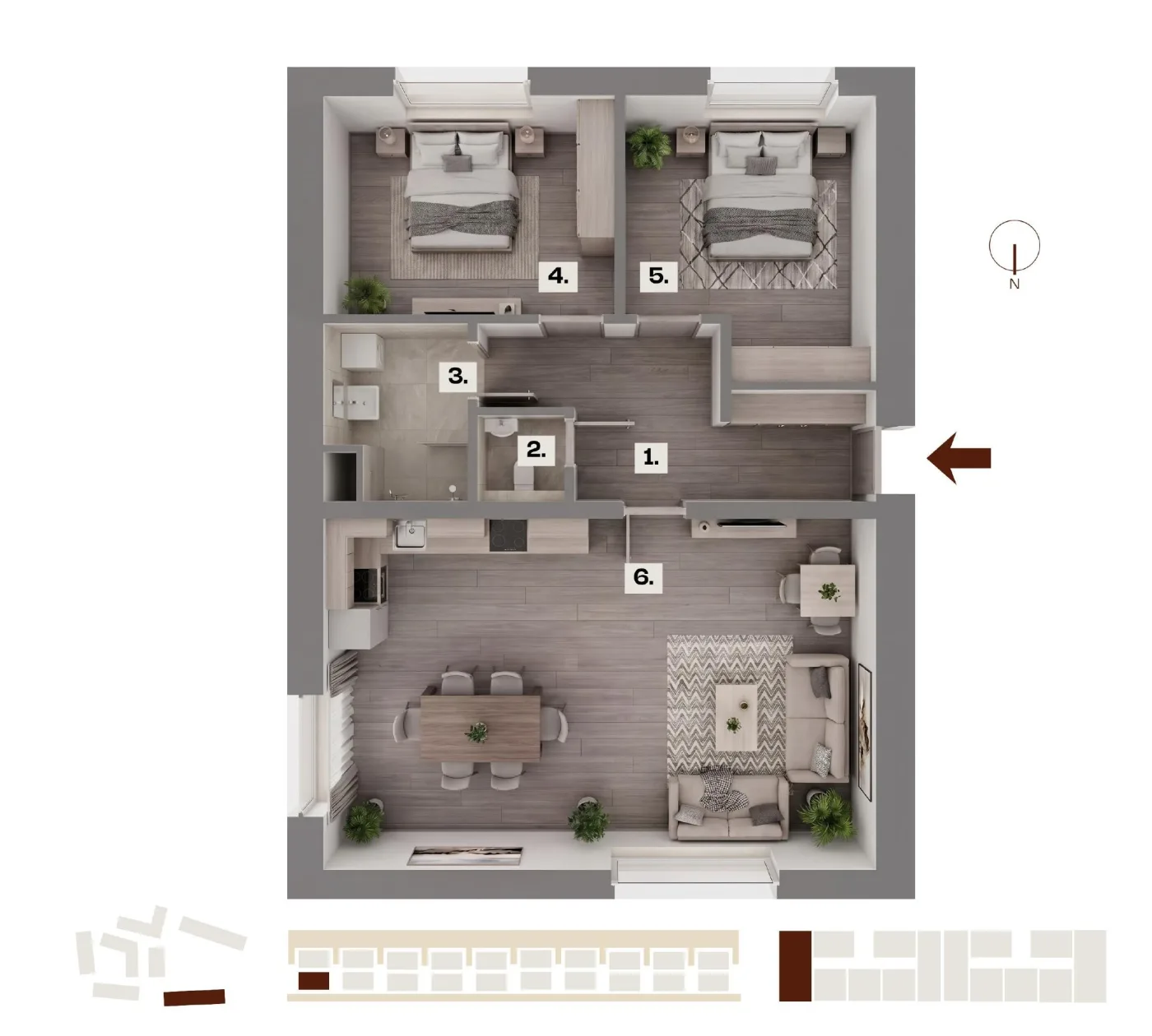 Půdorys bytu H02, 3+kk, 84,96 m²