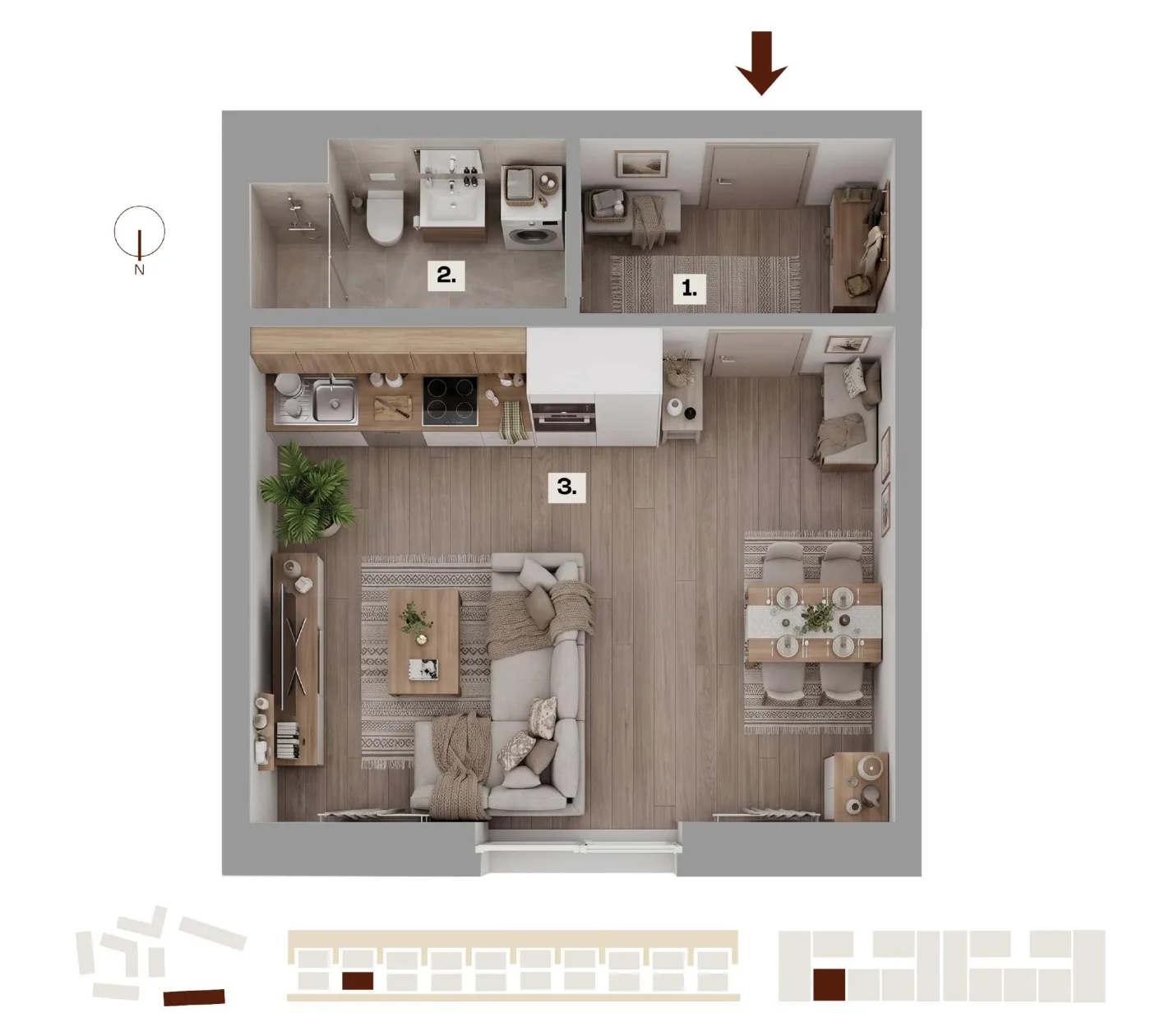Půdorys bytu H03, 1+kk, 38,93 m²
