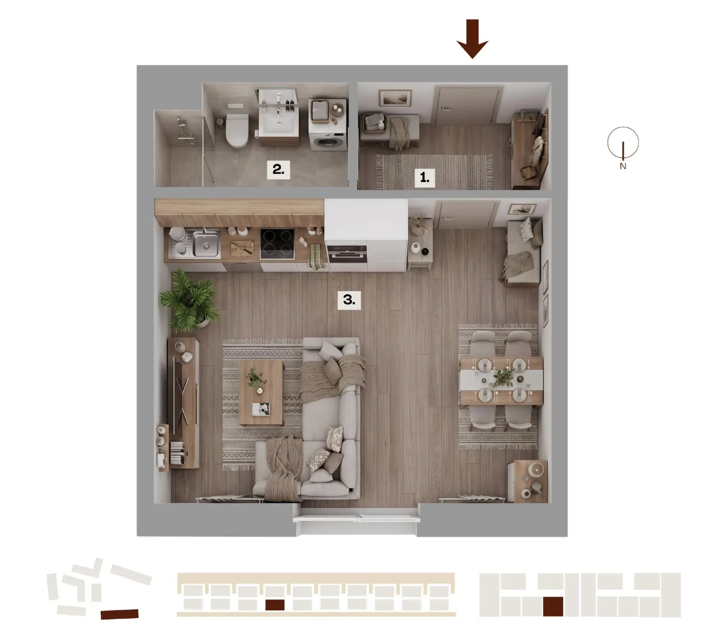 Půdorys bytu H04, 1+kk, 38,93 m²