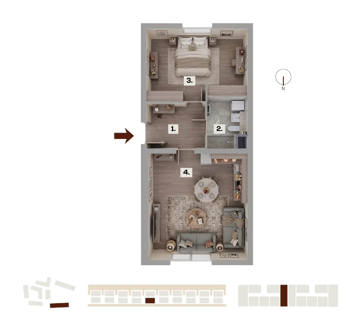 Půdorys bytu H05, 2+kk, 61,27 m²