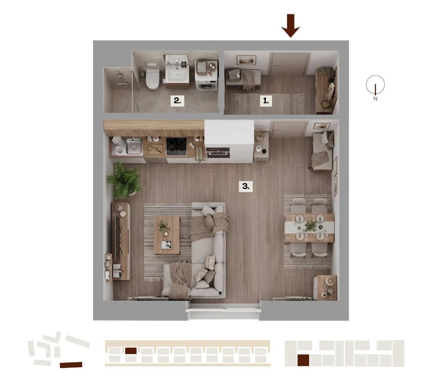 Půdorys bytu H09, 1+kk, 38,93 m²